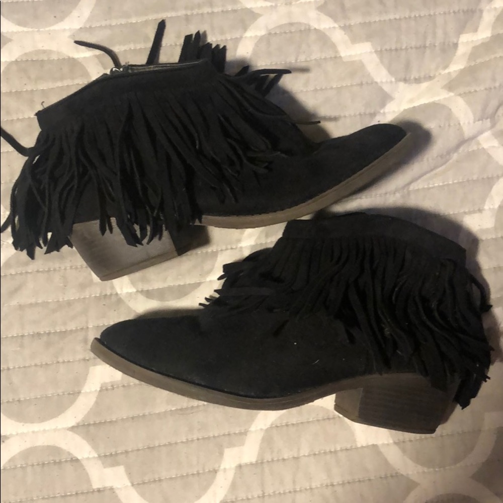 Black Fringe Booties